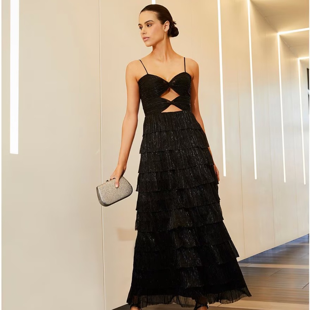Gianni Bini Black Tiered Maxi Dress with Cutout Bodice